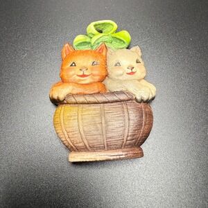 Terrandir‎ Ceramic Two Kittens In Barrel Figurine Italy